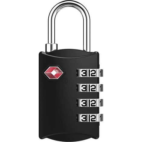 Cadenas à combinaison TSA 4 chiffres pour bagages et casiers noir (1/5)