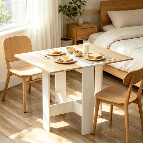 Tavolo da pranzo pieghevole bicolore bianco e rovere MDF OKWISH (1/5)