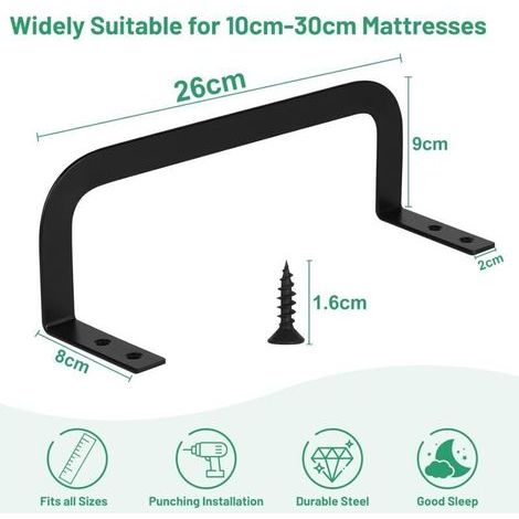 Lot de 4 Arret Matelas , Cale Matelas pour Stabilisation de Matelas , Arceau de Matelas antidérapant , Butée de Glissement de Matelas en Métal , Convient pour Les Panneaux de lit massifs (1/3)