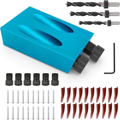 Kit di punte per fori tascabili, punte per trapano a tassello da 15 gradi, guide per lavorazione del legno, strumento per angoli di giunzione con adattatore per fori da 6/8/10 mm (confezione da 1)
