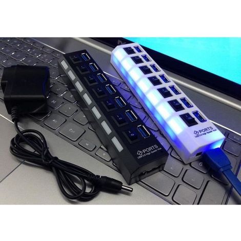 7-Port Hub USB 3.0 High Speed Ports Pour Ordinateur, Pc, Tablette (Blanc) (1/3)