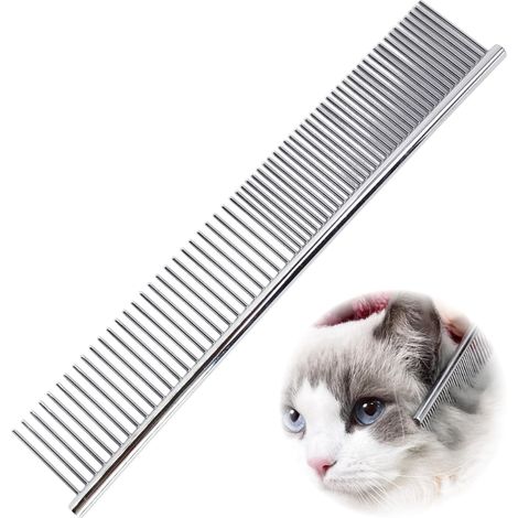1 Peigne pour animaux, Acier inoxydable, Double rangée de dents, 19 x 3,5 cm, Chien et chat (1/5)