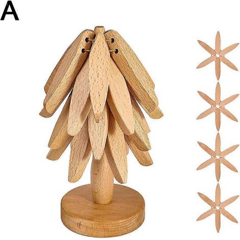 4 sets de table en bois résistant à la chaleur pour le repassage, protège-casseroles et protège-tasses. (1/5)
