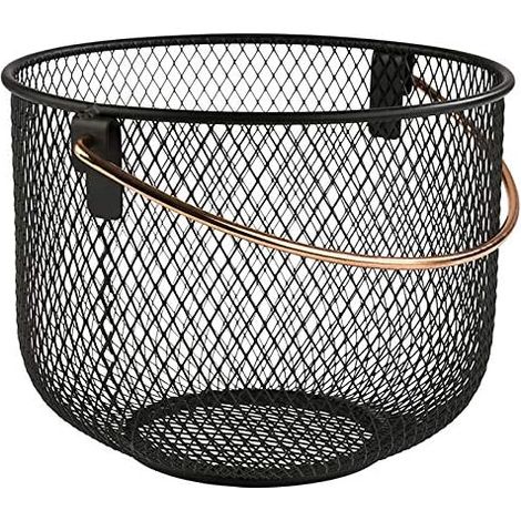 Panier à fruits métallique avec anse en cuivre, design épuré et élégant pour présenter fruits et légumes dans votre cuisine