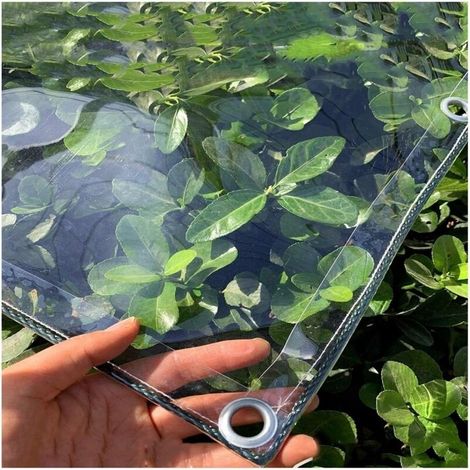 Bâche transparente avec œillets, bâche en PVC transparent de 0,3 mm, imperméable et polyvalente, idéale pour la protection des plantes, les tonnelles et les barbecues d'extérieur (Dimensions : 1 x 2 m (1/4)
