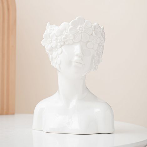 Vase en céramique blanche, vase unique pour visage de femme, adapté à la décoration de la maison, à la décoration de table (1/5)