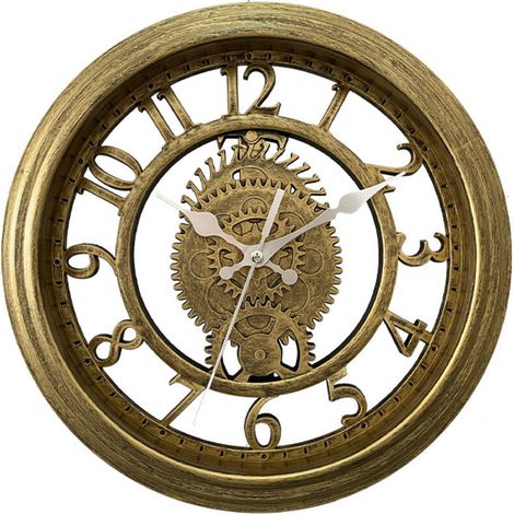 Vintage 11" Antique Gold Wall Clock, Creative Skeleton Wall Clock, Round Light Living Room Wall Clock, Luxury Style (1/5)