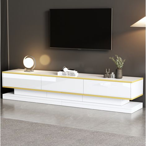 Mueble TV blanco brillante 200 x 40 x 40 cm con 3 cajones y almacenaje DESVIAE (1/5)