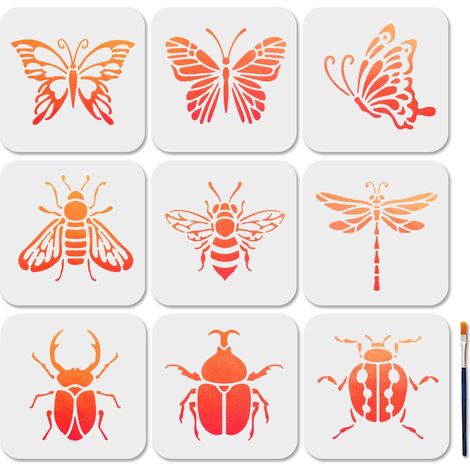 9 Pochoir de Insectes Pochoir de Peinture Papillon Libellule 15×15cm Pochoirs pour Abeilles Coléoptères avec Pinceau Modèle de Coccinelle pour Fenêtre Mur en Bois Décoration de la Maison (1/5)