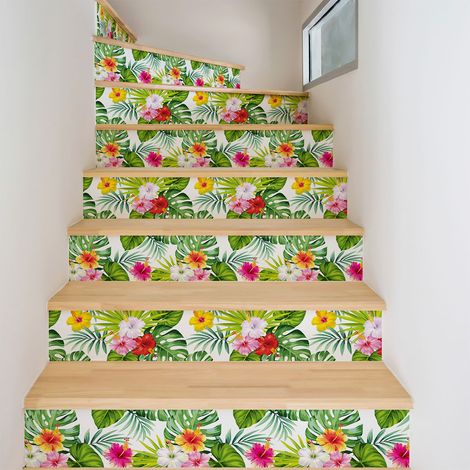 Stickers adhésifs escalier carrelages contremarche - TROPICAL HEIRANI - 2 bandes de 12.5x87.5cm (1/3)