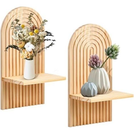 Étagère Murale Bohème en Bois, Étagère Flottante avec Fixation Cachée, Décoration Murale pour Salon, Chambre, Entrée, Chambre d’Enfant, bois naturel (1/5)
