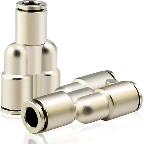 2 pièces Distributeur à 3 voies en cuivre nickelé avec diamètre extérieur de 10 mm, avec raccord rapide et blocage pour raccords pneumatiques à vis (1/5)