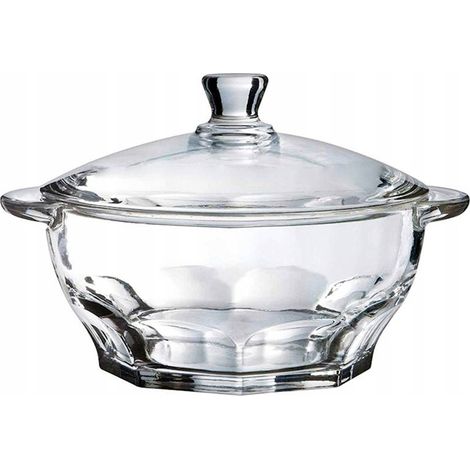 Sopera de cristal con tapa, 1,5 l. Apta para horno y microondas.