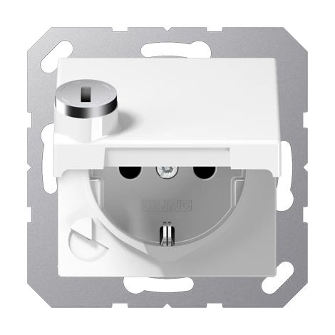 Jung Presa SCHUKO®, 16 A 250 V , SAFETY+, coperchio a cerniera, con serratura di sicurezza, termoplastica, serie A, bianco alpino A 1520 BFKLSL WW