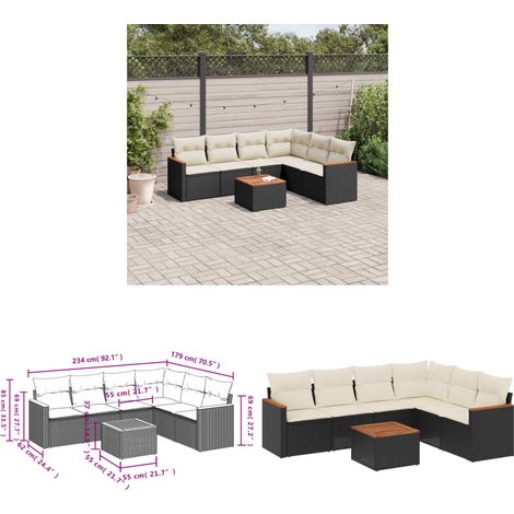 7-tlg. Garten-Sofagarnitur mit Kissen Schwarz Poly Rattan - Gartenmöbel Set - Esszimmergarnitur - Outdoor Möbel - Lounge Sofa - Rattan Gartenmöbel - Home & Living (1/3)