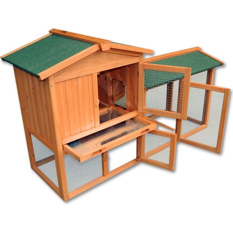 Wiltec Clapier – 1470 x 520 x 855 mm – 2 étages – Toit bitumé – Bois sapin – avec Rampe, Enclos et bac amovible – Abri Cage pour rongeurs Poulailler Lapinière Nichoir Espace libre pour petits Animaux (1/4)