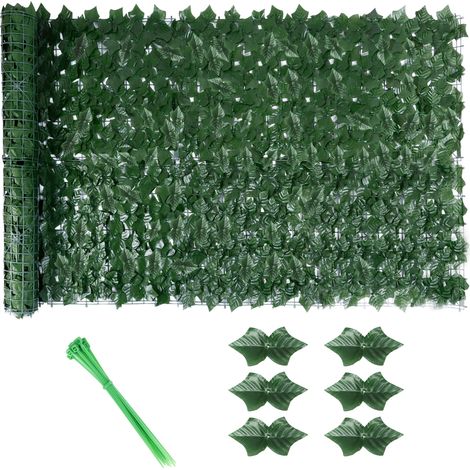 Haie artificielle 3 x 1 m - Brise-vue en lierre artificiel avec serre-câbles - Pour jardin balcon terrasse clôture et décoration murale - Vert (1/5)