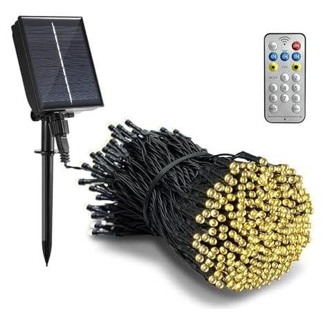 Guirlande Noel Exterieure Solaire, 20M 200 LED Guirlande Lumineuse Solaire avec Télécommande, 8 Modes, Etanche, Décoration pour Jardin, terrasse, Balcon (Blanc Chaud)