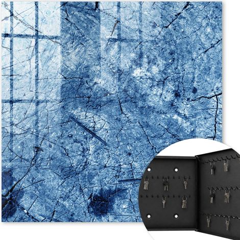 Armoire à clés - (30 cm x 30 cm) - Boîte à clés murale - Coffret de rangement pour clés - Couleur noire - Ouverture vers la droite - Pour maison et bureau - Texture bleue