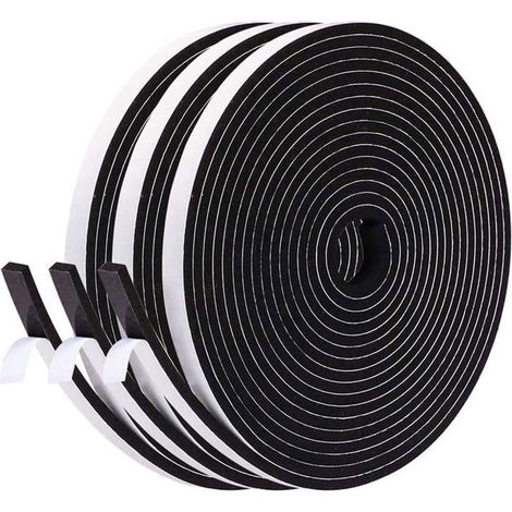 Joint Isolation Fenêtre en Mousse Adhésif, 6mm X 3mm,15M total, Joint Phonique Multiusage Coupe Vent, Noir (1/5)