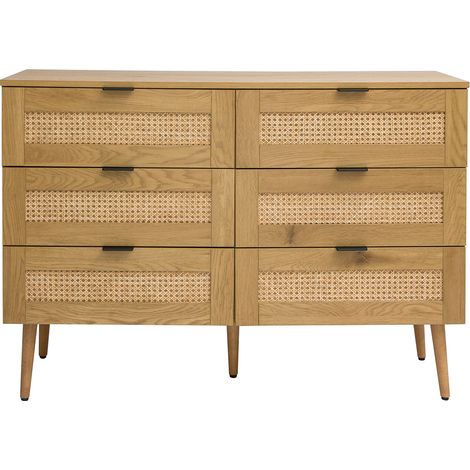 Kommode mit heller Holzoberfläche, Rattan und schwarzem Metall, 3 Schubladen L120 cm MANILLE