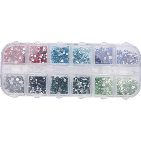 Lot 6 : 12 alvéoles Strass Nail Art, Perles Pailletées DIY Ongles, Décoration Manucure Glitter, Outil de Beauté (1/5)