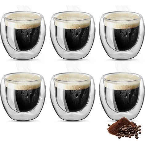Lot de 6 tasses à expresso, verres à expresso, verres à café à double paroi, effet flottant, verres thermiques, résistants à la chaleur, verres à cappuccino (1/5)