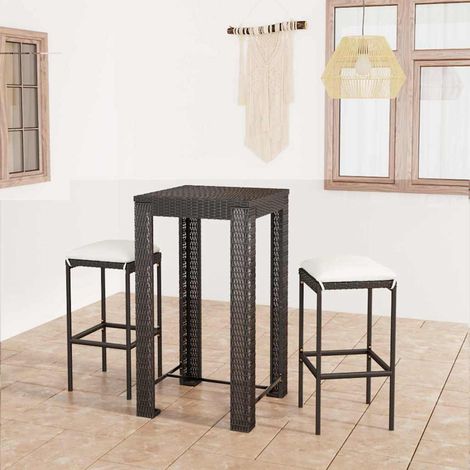 Ensemble Table de bar + 2 Chaises de bar de jardin - Table Haute avec 2 Tabourets et coussins Résine tressée Noir BV205044 - BonneVie (1/5)