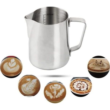 Pot à Lait 350ml Acier Inoxydable Pichet à Lait Moussant avec la Ligne de Mesure pour Faire des Cappuccino Café Latte (1/4)