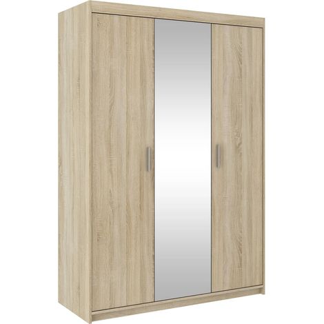 AX LIVING Storicos 3T 3-türige Kleiderschrank mit Spiegel Eiche Sonoma