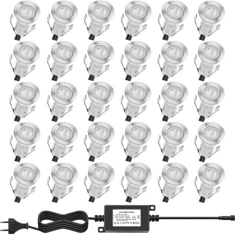 Lot de 10 Lampe de Spot LED Mini Ø18mm Eclairage encastré Inox pour Terrasse Enterré Plafonnier, IP67 Etanche DC12V Lumière Extérieure pour Chemin Escalier Paysage Etape (Blanc Chaud) (1/5)
