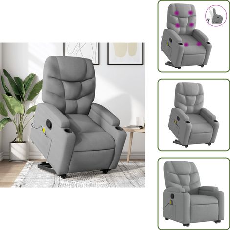 Massagesessel mit Aufstehhilfe Hellgrau Stoff - Massage Stuhl - Relaxsessel - Fernsehsessel - Elektrischer Liftstuhl - Ergonomischer Sessel