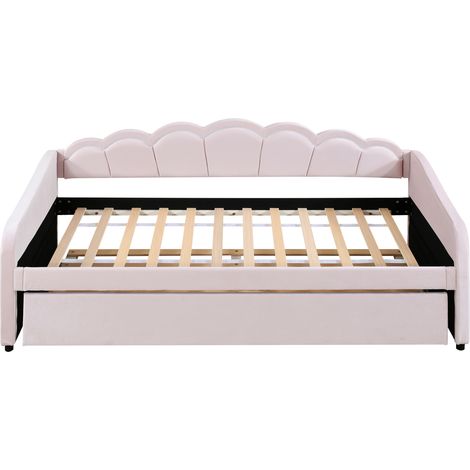 Bettbank 90x200 cm mit Ausziehbett LED-Fernbedienung rosa Samt MODENUIT (1/5)