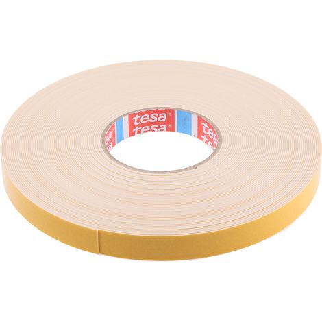 Ruban mousse adhésif Polyéthylène double face Tesa 4957, Blanc, 19mm x 25m x 1mm ( Prix pour 1 )