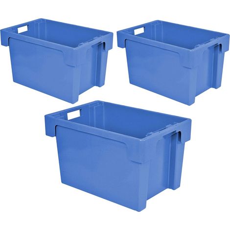 BRB Lot de 3 récipients empilables - 600 x 400 x 350 mm - 60 l - Bleu