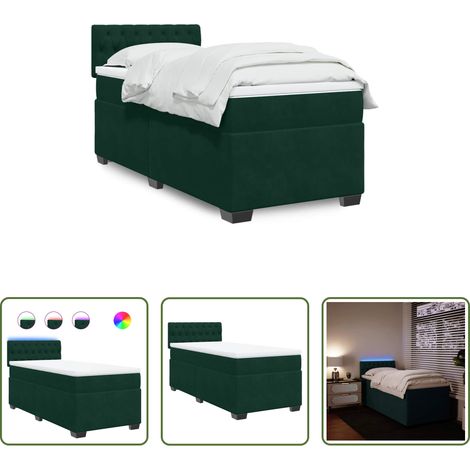 vidaXL Surmatelas confortable - Sommier à lattes de lit et matelas Vert foncé 80x200 cm Velours (1/5)
