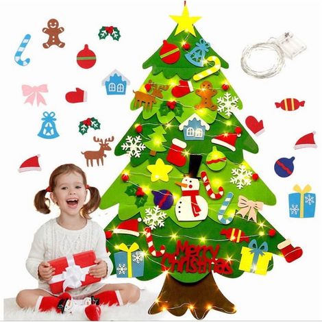 Arbre De Noël En Feutre - Diamètre 50 Cm Hauteur 70 Cm Avec 32 Ornements Et Cordon De 300 Cm - Pour Enfants (1/5)