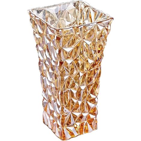 Grand vase à fleurs en verre doré à texture glacier unique de 30 cm de haut pour table à manger, cuisine, bureau, maison, étagère de mariage, salon, centre de table. (1/5)