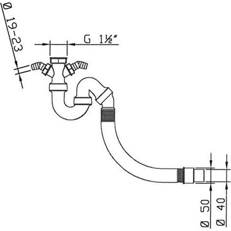 Systemceram Siphon / Geruchverschluss 1 1/2" x 40/50 mm, flexibler Abgang, mit 2 Geräteanschlüssen