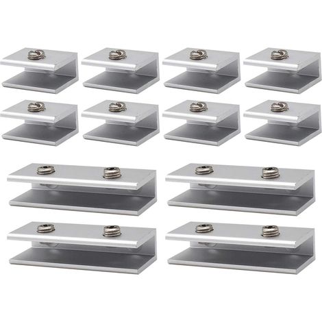 12 Pièces Aluminium Supports D'Étagère Verre 8 à 10 Mm, Pinces à Verre en Aluminium de 8 à 10 Mm, Support d'Étagère 8-10mm, fit Courante Fenêtre Balustrade Réglable Escalier Salle Bains (1/5)