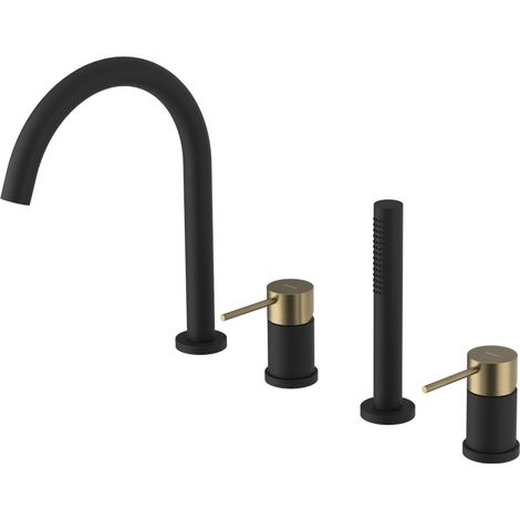 ULTRAMIX Mitigeur 4 trous sur bord de baignoire, noir mat/or mat