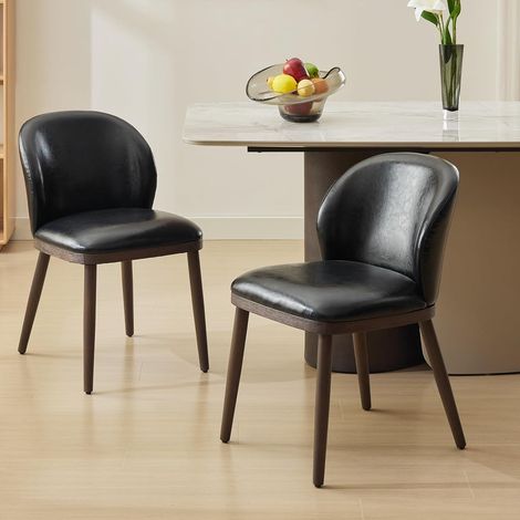 Lot de 2 chaises de salle à manger avec siège rembourré, pieds en métal noir pour cuisine, salon, chambre, bureau, style scandinave, noir (1/5)