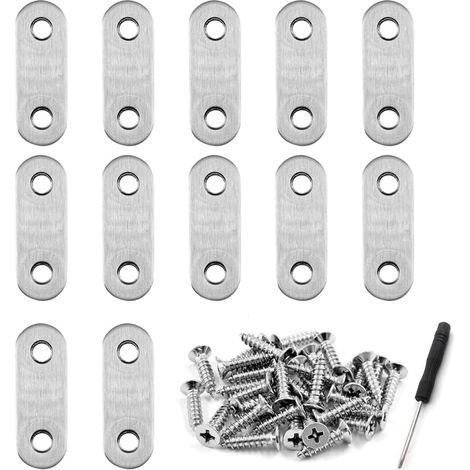 24 Stück Flachverbinder Edelstahl, Flachverbinder Lochplatten, 46 × 16 mm Flache Ecke Bracket Verbindungsplatte, mit 48 Schrauben, für Holzstühle, Bretter, Fenster, Möbel, Bücherregale
