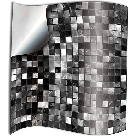 24x Fliesenaufkleber für Badezimmer und Küche, 10 x 10 cm, schwarz-weiße Mosaik-Klebefolie, 2D-Fliesenaufkleber für Wände, Gorreto-Fliesendekor (1/5)