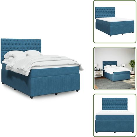 vidaXL Sommier à lattes de lit et matelas Bleu foncé 140x190cm Velours (1/5)