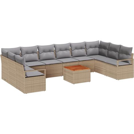 Garden Sofa Set with Cushion 11 pcs Beige Poly Rattan vidaXL (1/5)