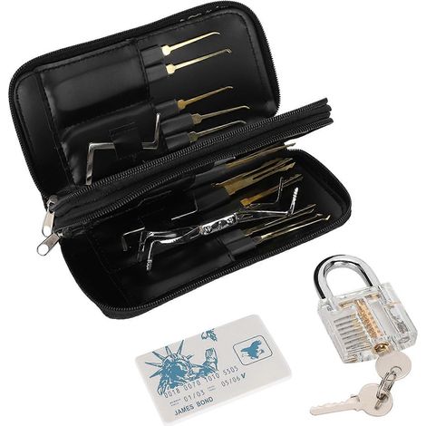 Set de 30 crochets de serrurier avec cadenas transparent, outil d’entraînement de crochetage, kit d’ouverture pour pratique, accessoire professionnel de déverrouillage. (1/5)