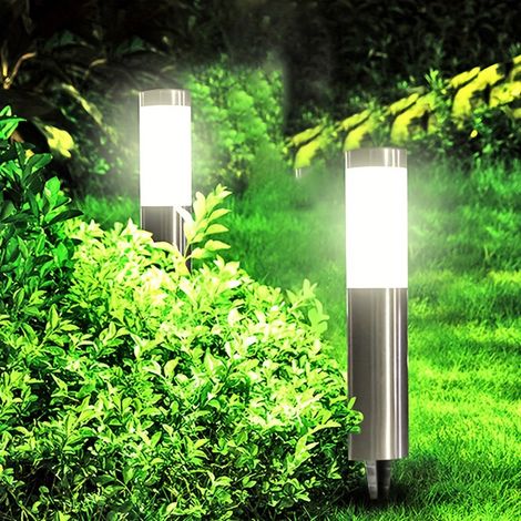 Lot de 2 lampes solaires de chemin – Couche en acier inoxydable poli, IP44 étanche – Idéales pour jardin, allée, terrasse et paysagisme – Décoration extérieure élégante-Lumière blanche (1/5)