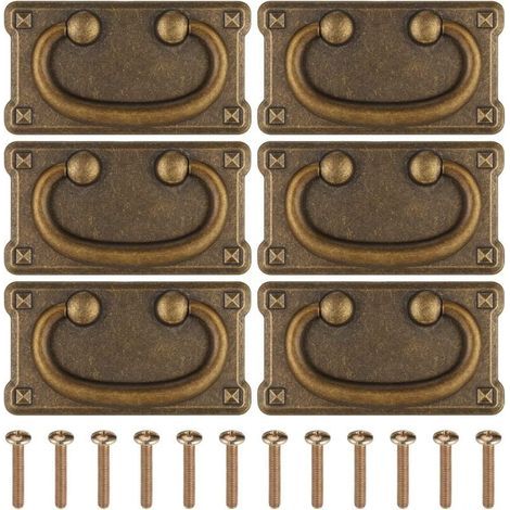 Poignee de Meuble Vintage, 6 Pièces Poignée de Tiroir à Anneau Antique, Poignée de Commode en Alliage de Zinc, Poignées de Tirage Boutons Tiroir pour Armoire,Tiroir,Placard,Portes avec Vis, 96x52mm (1/4)