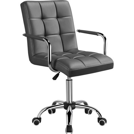 Yaheetech Sedia da Ufficio Scrivania Cameretta a Rotelle Girevole Imbottita Ergonomica in Ecopelle e Acciaio Altezza Regolabile Grigia (1/5)